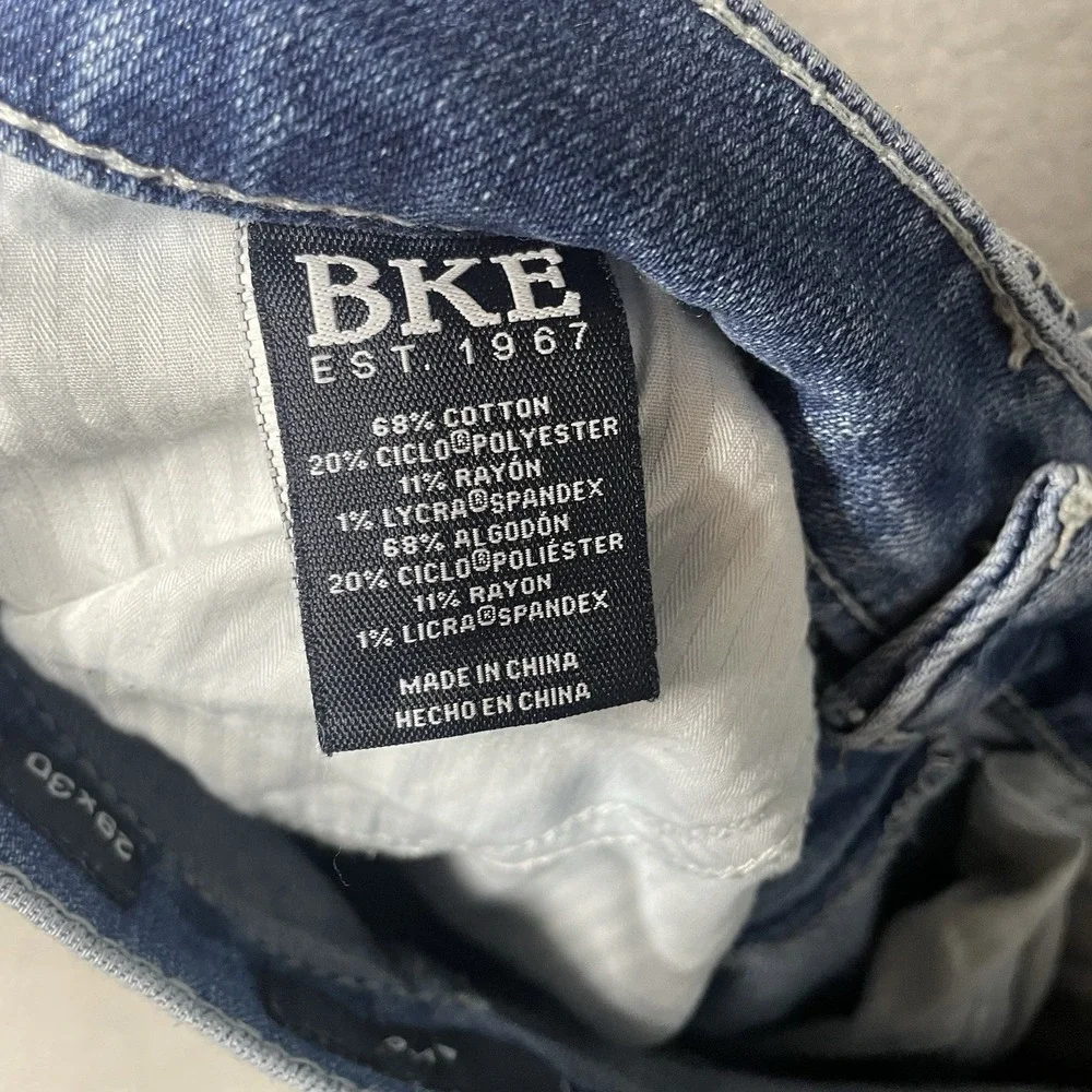 BKE Buckle Alec Jeans Straight Leg Stretch Blue Denim Whiskered Mens 29x30